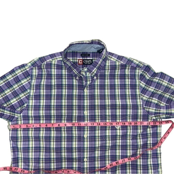 Chaps Short Sleeve Button Down Purple Plaid Shirt - Picture 4 of 6